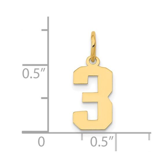 14k Yellow Gold, Athletic Collection, Small Polished Number 3 Pendant - Picture 4 of 5
